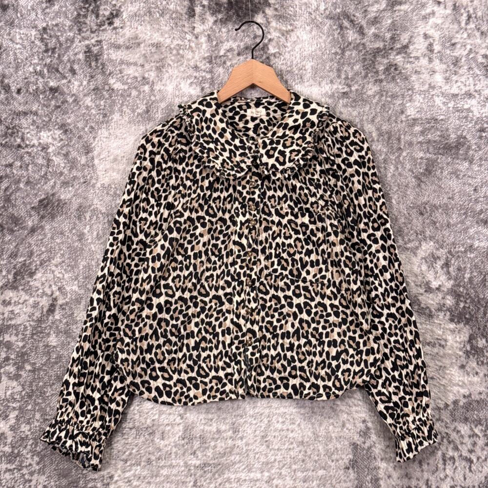 Anthropologie Top Medium Womens Pilcro Keira Blouse Leopard Button Down Collared
